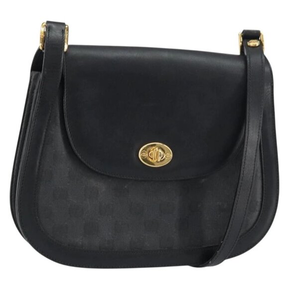 GUCCI GG Supreme Shoulder Bag PVC Leather Black Gold 001 084 0905 Auth BA8623